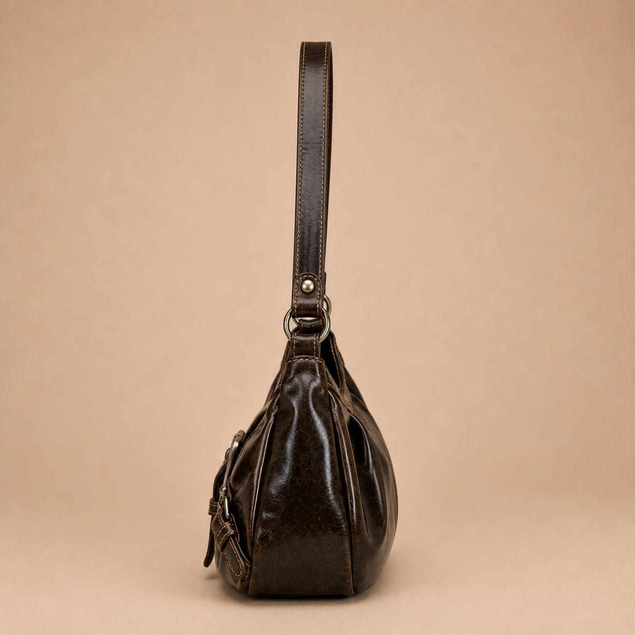 Slouchy Leather Shoulder Bag with Buckle Detail