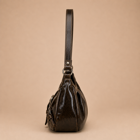 Slouchy Leather Shoulder Bag with Buckle Detail