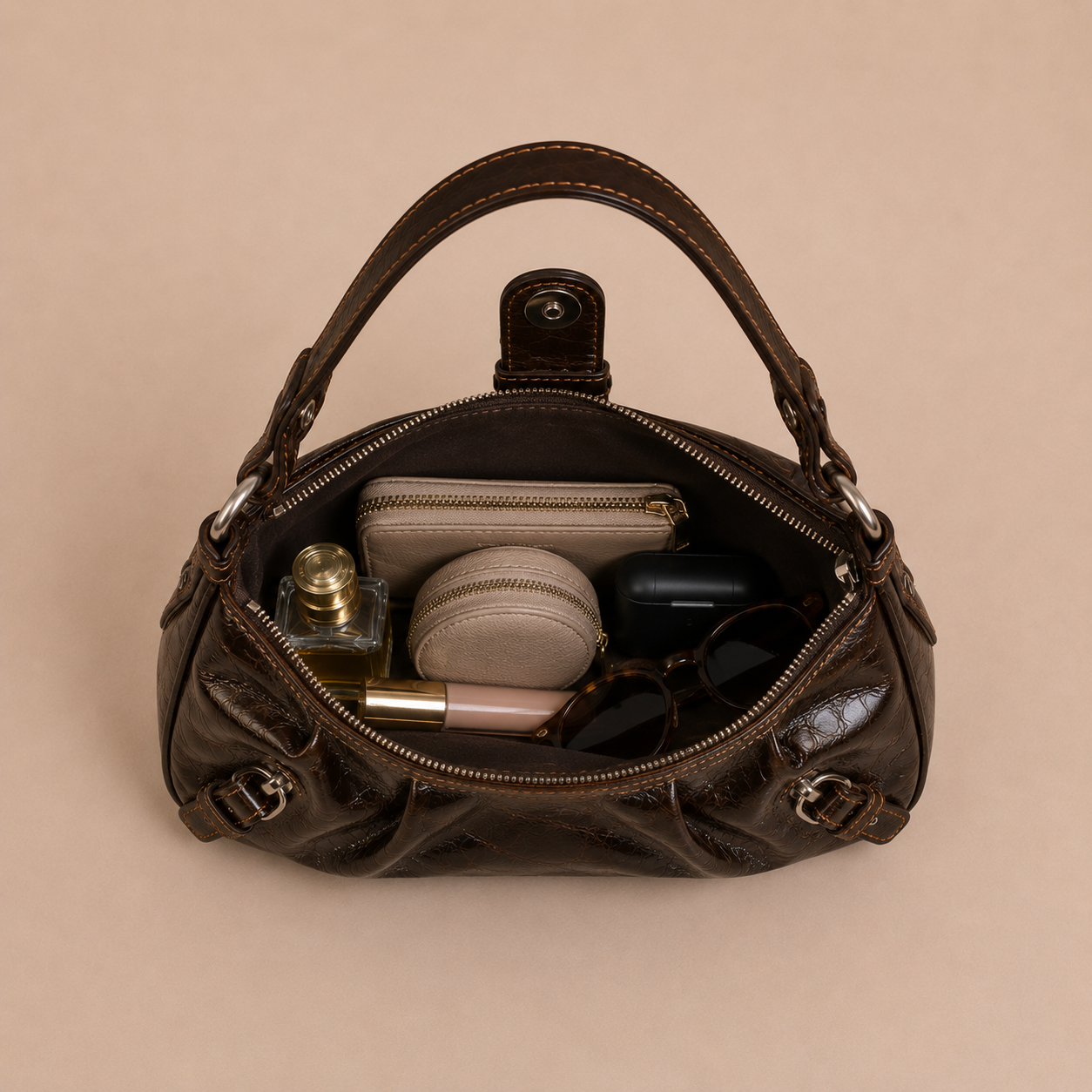 Slouchy Leather Shoulder Bag with Buckle Detail