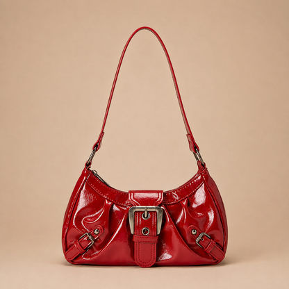 Slouchy Leather Shoulder Bag with Buckle Detail