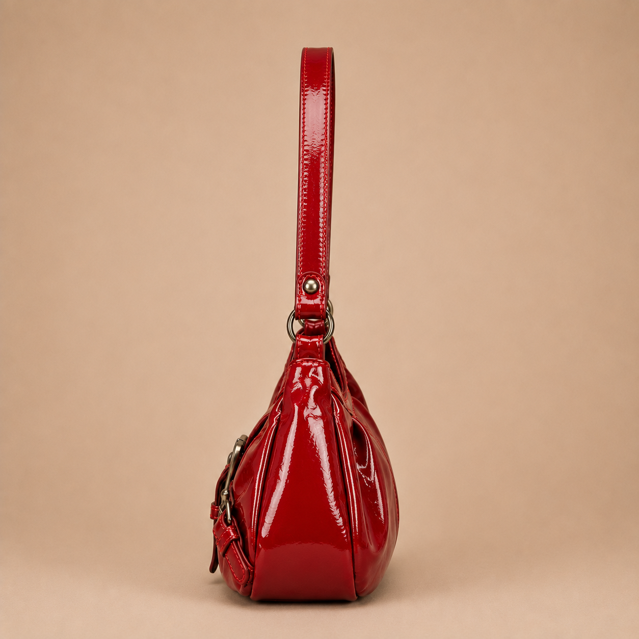 Slouchy Leather Shoulder Bag with Buckle Detail