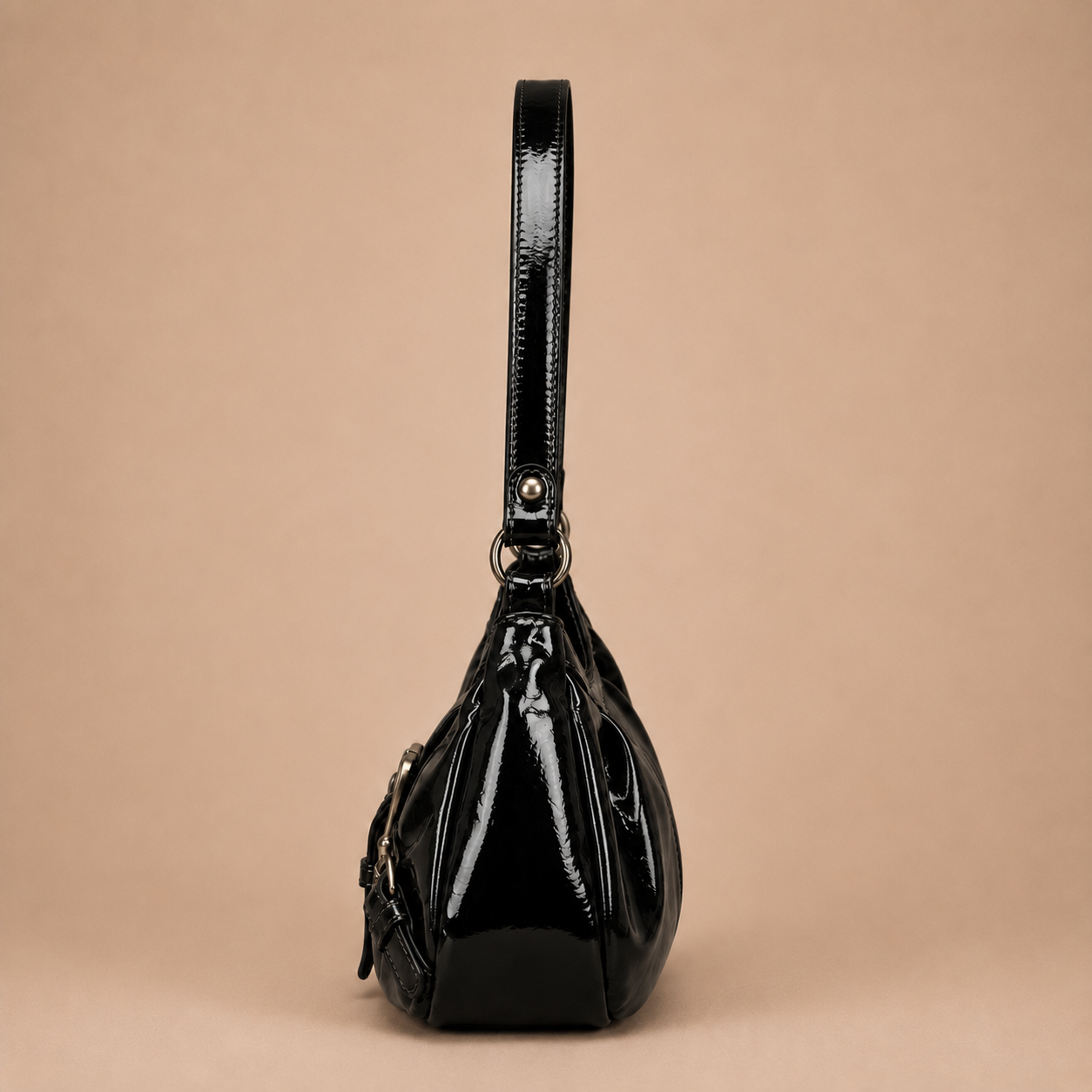 Slouchy Leather Shoulder Bag with Buckle Detail