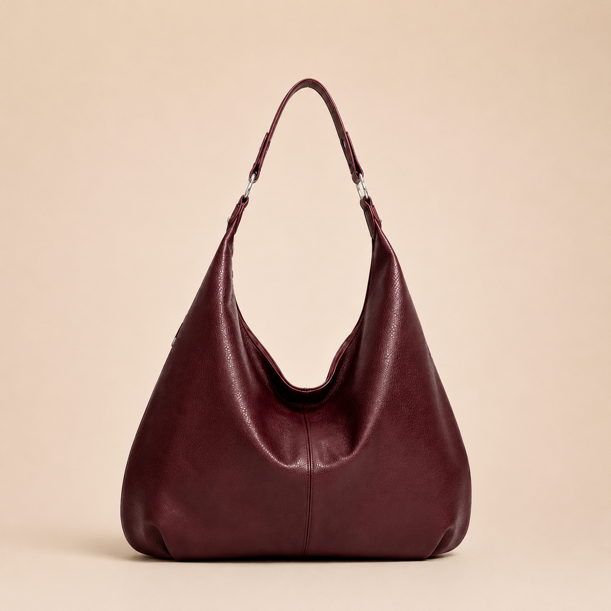 Slouchy Leather Shoulder Bag with Silver Hardware