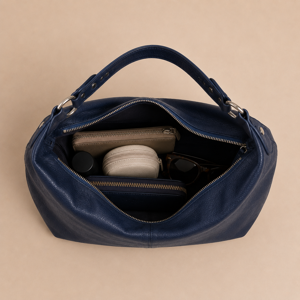 Slouchy Leather Shoulder Bag with Silver Hardware