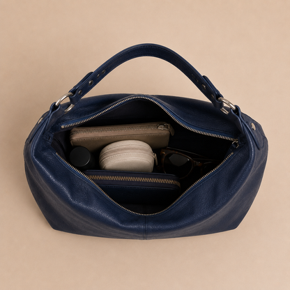 Slouchy Leather Shoulder Bag with Silver Hardware
