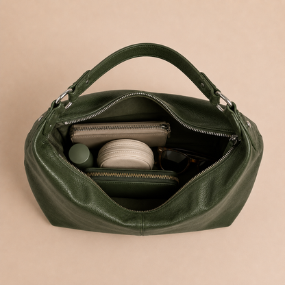 Slouchy Leather Shoulder Bag with Silver Hardware