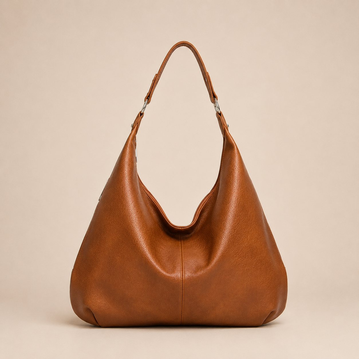 Slouchy Leather Shoulder Bag with Silver Hardware