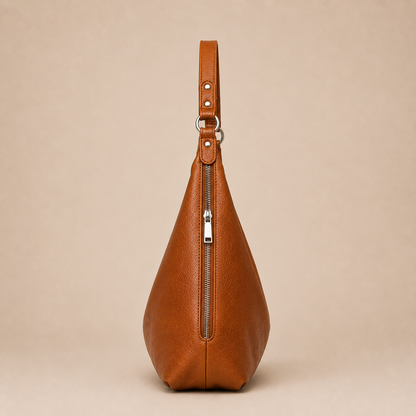 Slouchy Leather Shoulder Bag with Silver Hardware
