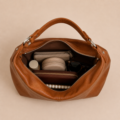 Slouchy Leather Shoulder Bag with Silver Hardware