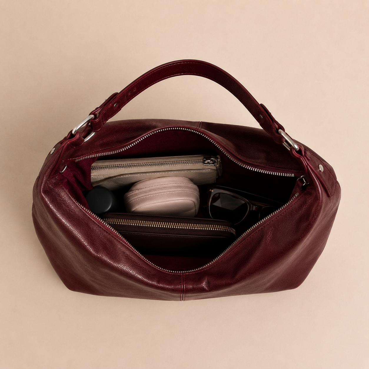 Slouchy Leather Shoulder Bag with Silver Hardware