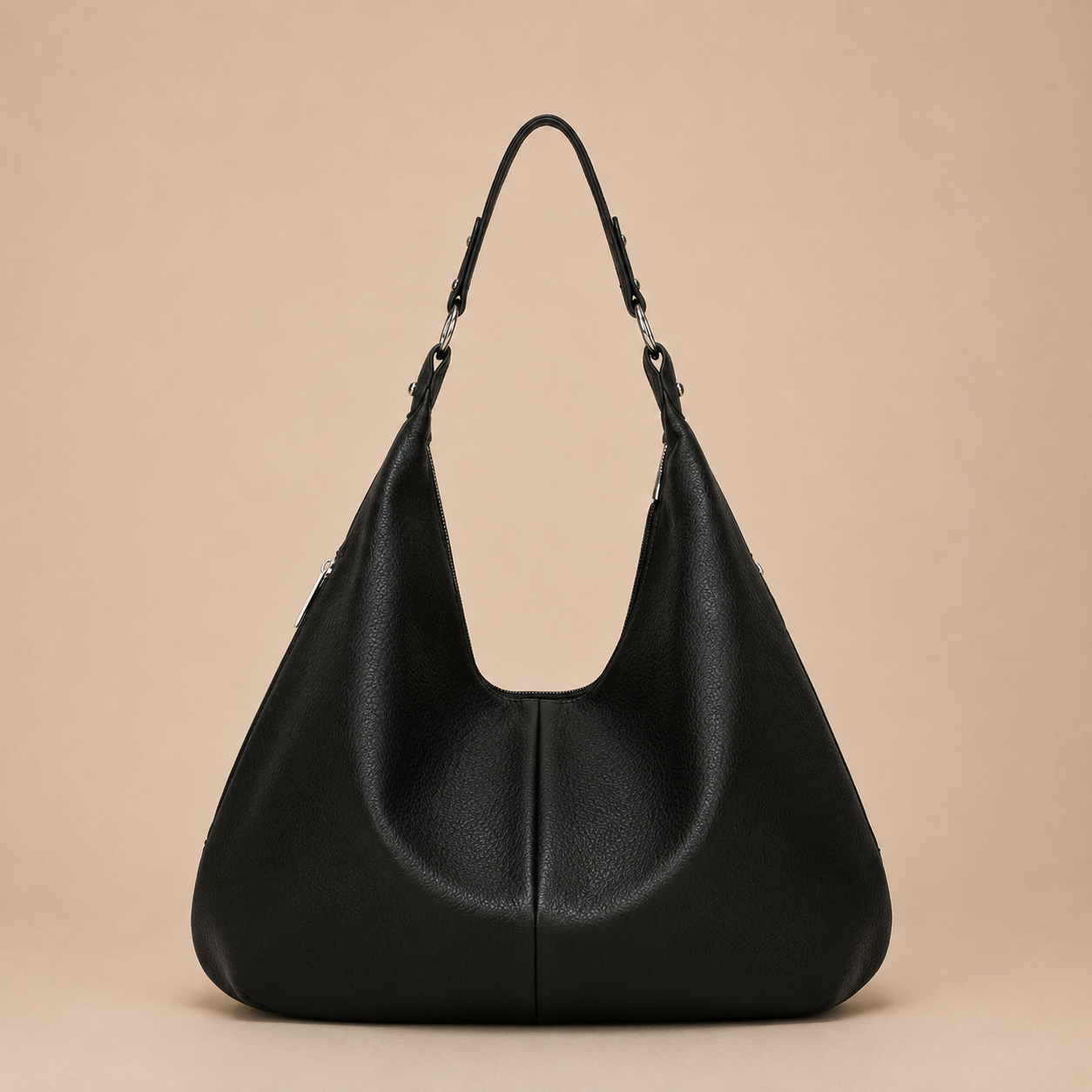 Slouchy Leather Shoulder Bag with Silver Hardware