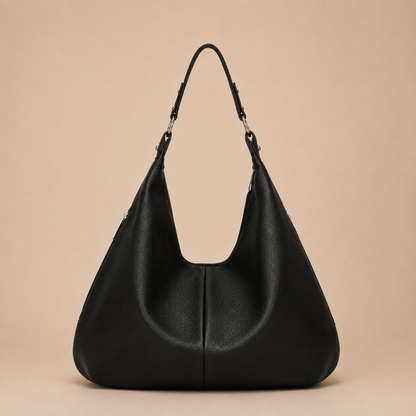 Slouchy Leather Shoulder Bag with Silver Hardware