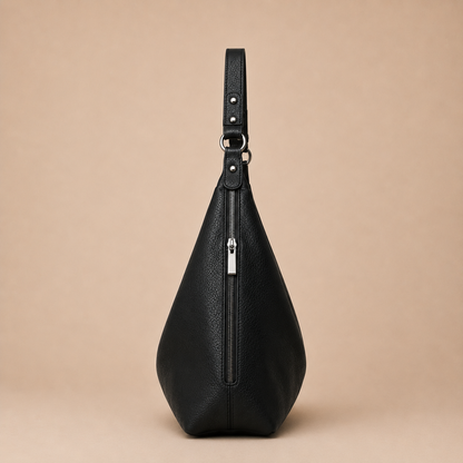 Slouchy Leather Shoulder Bag with Silver Hardware