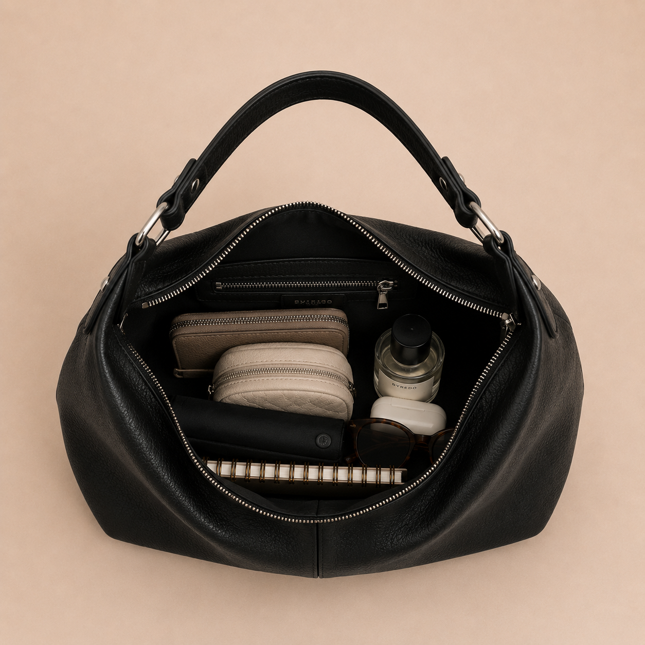 Slouchy Leather Shoulder Bag with Silver Hardware