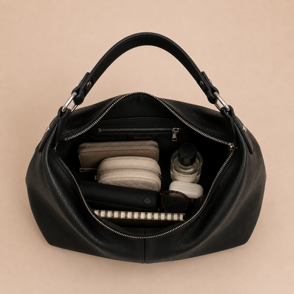 Slouchy Leather Shoulder Bag with Silver Hardware