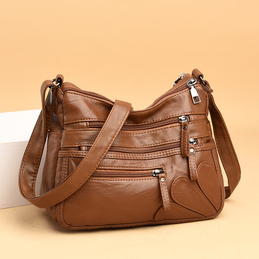 Soft Leather Crossbody Bag with Multiple Zip Pockets