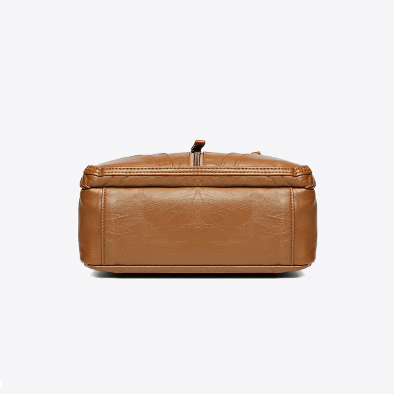 Soft Leather Shoulder Bag with Multiple Zip Pockets
