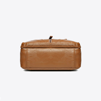 Soft Leather Shoulder Bag with Multiple Zip Pockets