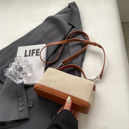 Structured Canvas Crossbody Bag with Leather Trim and Silver Hardware