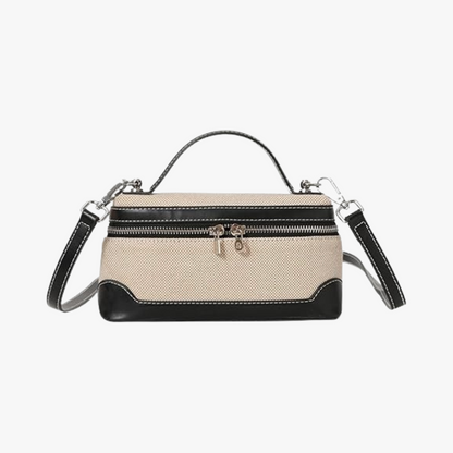 Structured Canvas Crossbody Bag with Leather Trim and Silver Hardware