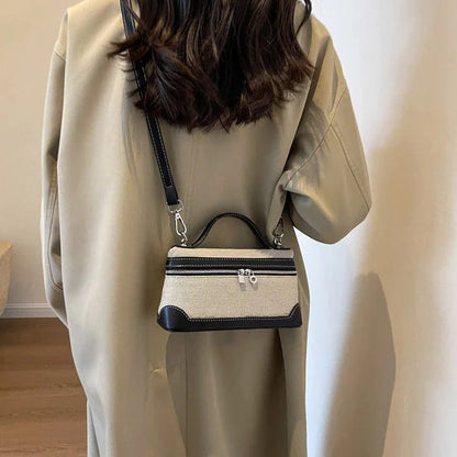 Structured Canvas Crossbody Bag with Leather Trim and Silver Hardware