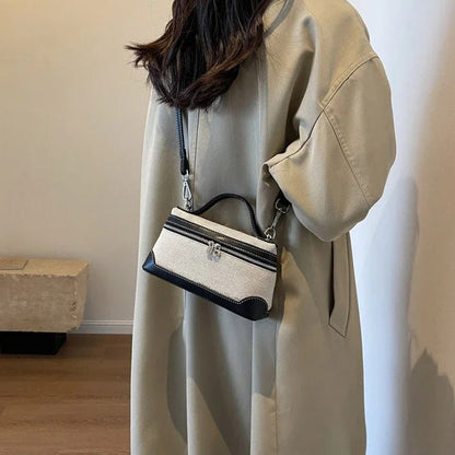 Structured Canvas Crossbody Bag with Leather Trim and Silver Hardware