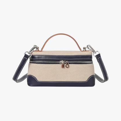 Structured Canvas Crossbody Bag with Leather Trim and Silver Hardware