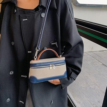 Structured Canvas Crossbody Bag with Leather Trim and Silver Hardware