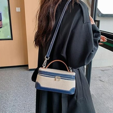 Structured Canvas Crossbody Bag with Leather Trim and Silver Hardware