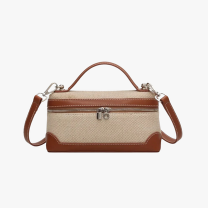 Structured Canvas Crossbody Bag with Leather Trim and Silver Hardware