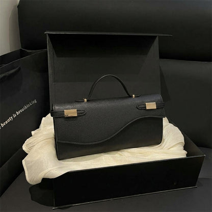 Structured Leather Shoulder Bag with Wave Flap and Gold Hardware