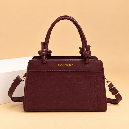 Structured Leather Top Handle Bag with Crocodile Print and Knot Detail