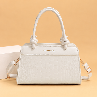 Structured Leather Top Handle Bag with Crocodile Print and Knot Detail