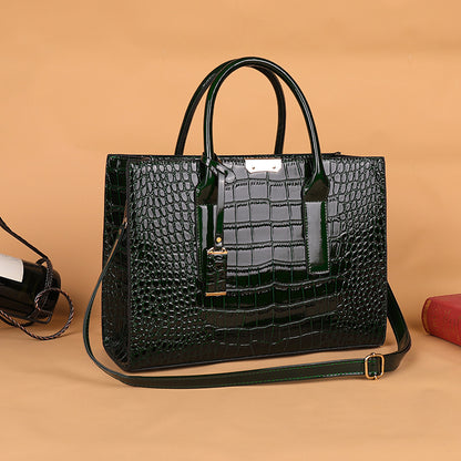 Structured Leather Tote Bag with Crocodile Print and Gold Hardware