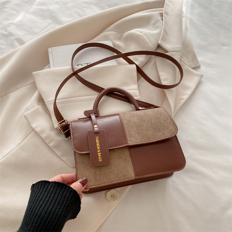 Structured Top Handle Bag with Contrast Panel Detail