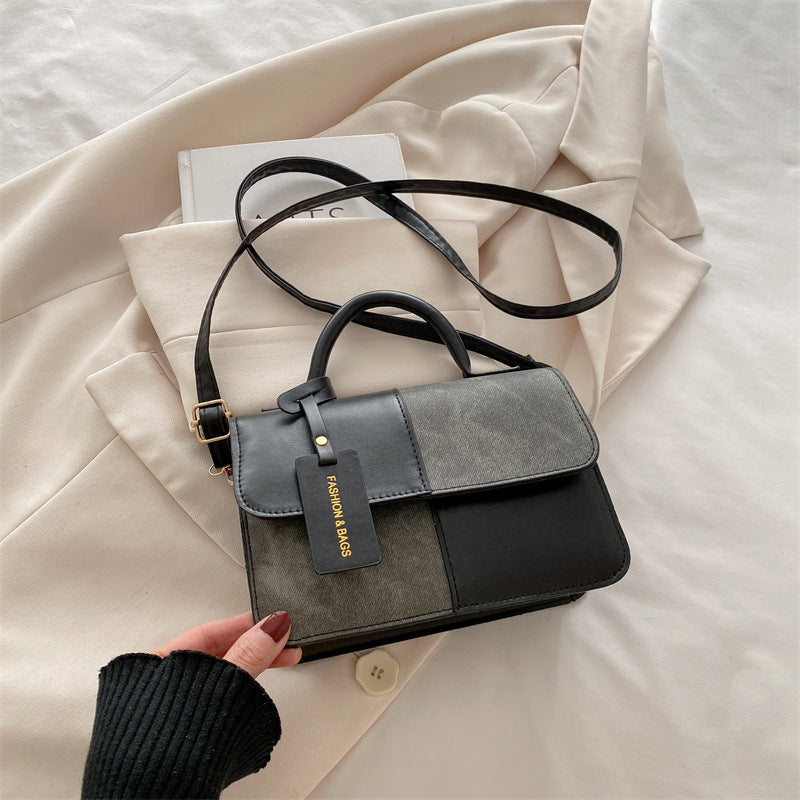 Structured Top Handle Bag with Contrast Panel Detail