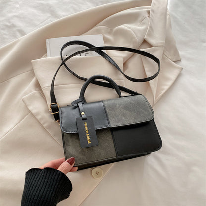 Structured Top Handle Bag with Contrast Panel Detail