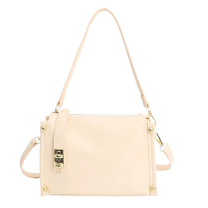 Suede Crossbody Bag with Gold Lock and Stud Detail