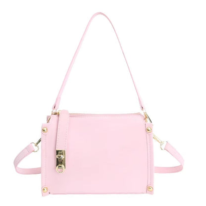 Suede Crossbody Bag with Gold Lock and Stud Detail