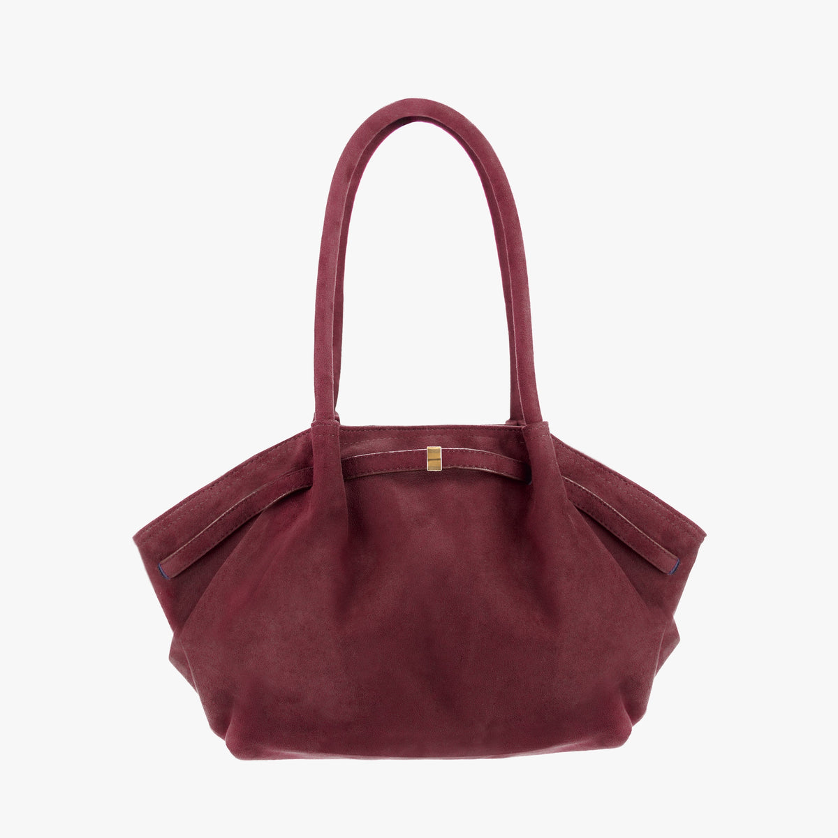 Suede Shoulder Bag with Gold Clasp Detail and Pleated Body