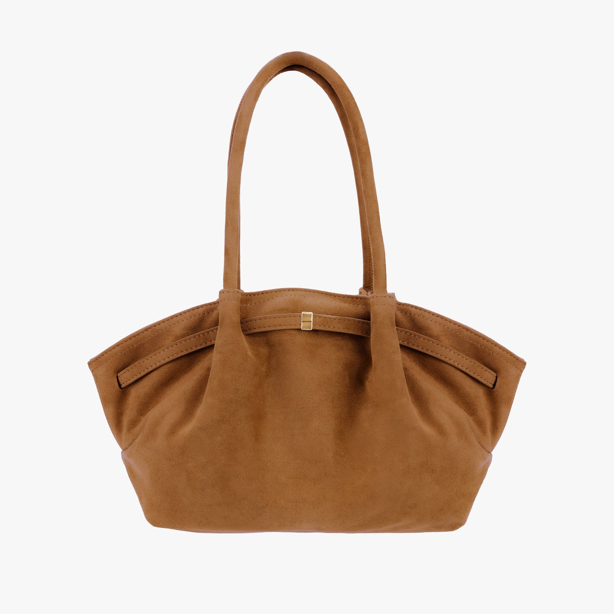 Suede Shoulder Bag with Gold Clasp Detail and Pleated Body