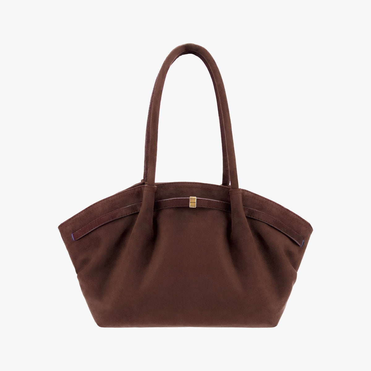 Suede Shoulder Bag with Gold Clasp Detail and Pleated Body