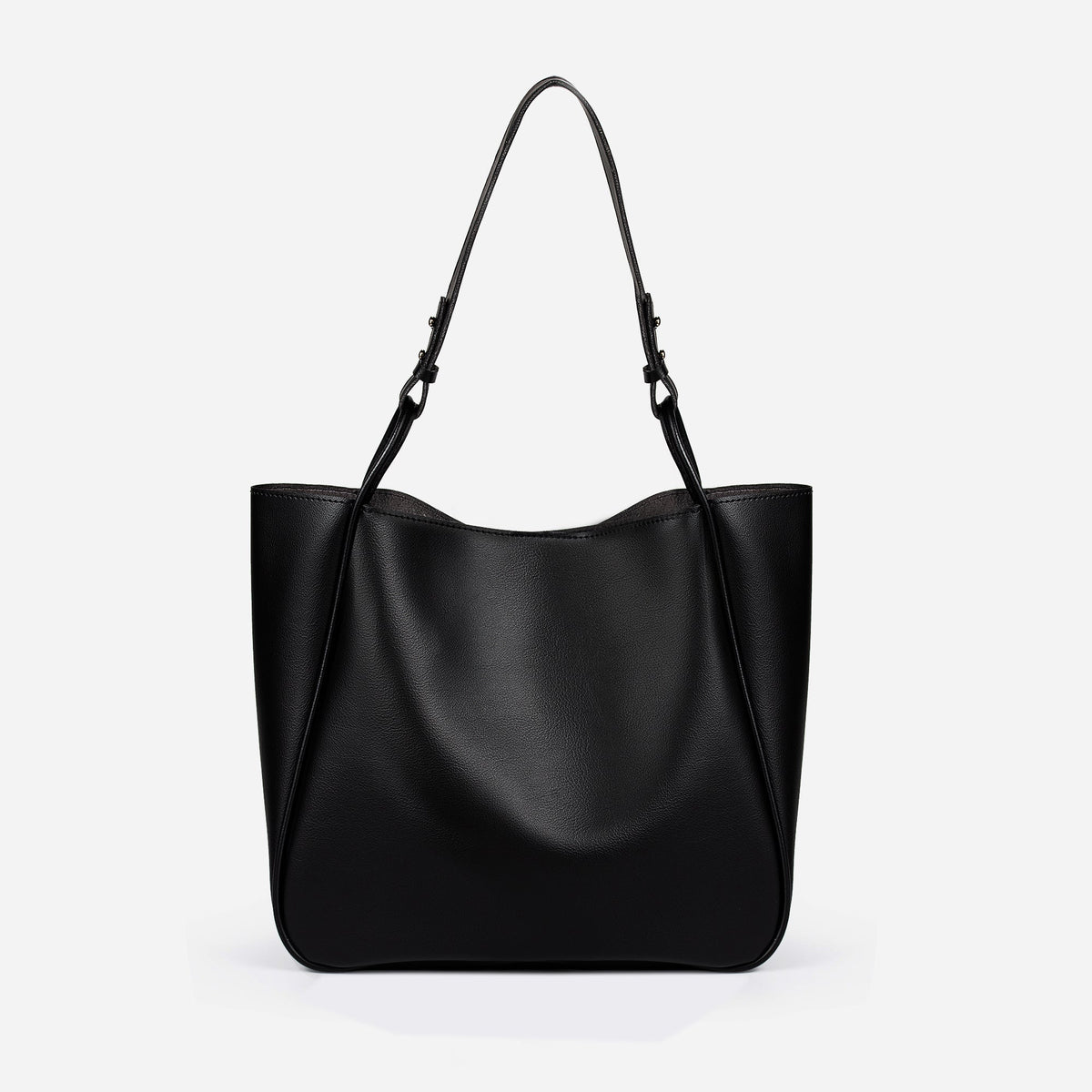 Tan Leather Tote Bag with Knotted Strap and Inner Pouch