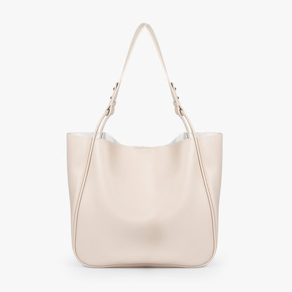 Tan Leather Tote Bag with Knotted Strap and Inner Pouch