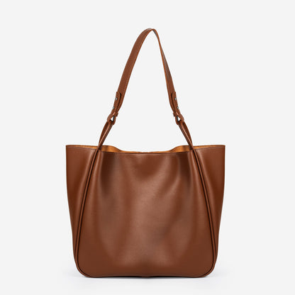 Tan Leather Tote Bag with Knotted Strap and Inner Pouch
