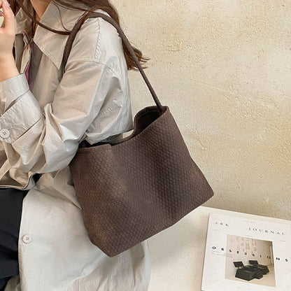 Woven Leather Shoulder Bag with Basket Weave Texture