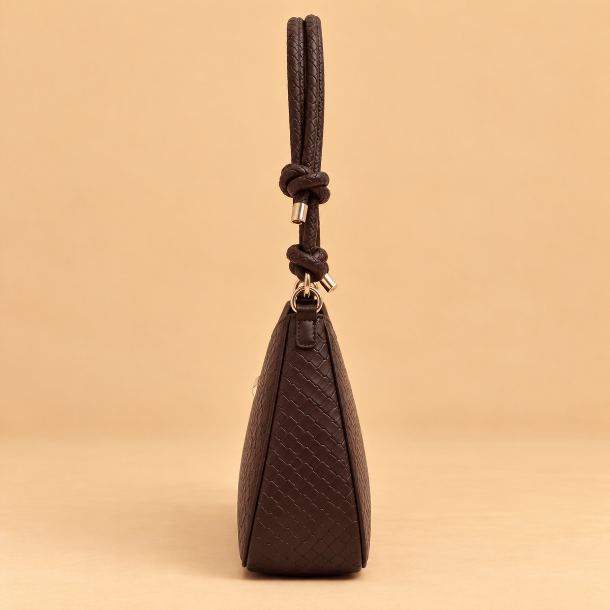 Woven Leather Shoulder Bag with Knotted Strap and Gold Hardware