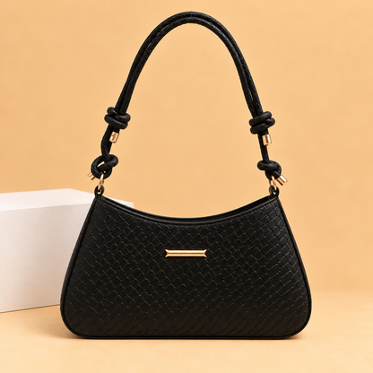 Woven Leather Shoulder Bag with Knotted Strap and Gold Hardware