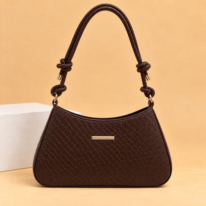 Woven Leather Shoulder Bag with Knotted Strap and Gold Hardware