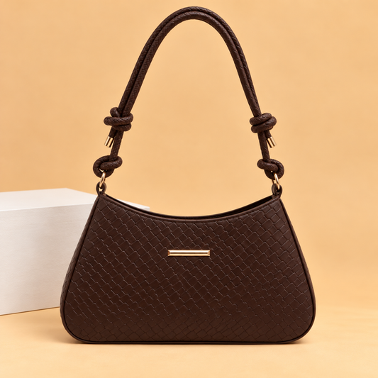 Woven Leather Shoulder Bag with Knotted Strap and Gold Hardware